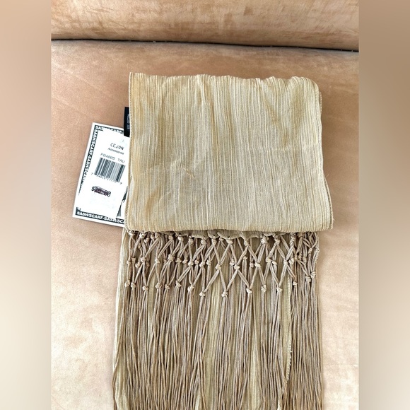 Cejon Semi Sheer Taupe/Tan/Khaki Scarf with Crochet Knotted Fringe- NWT - Picture 2 of 8